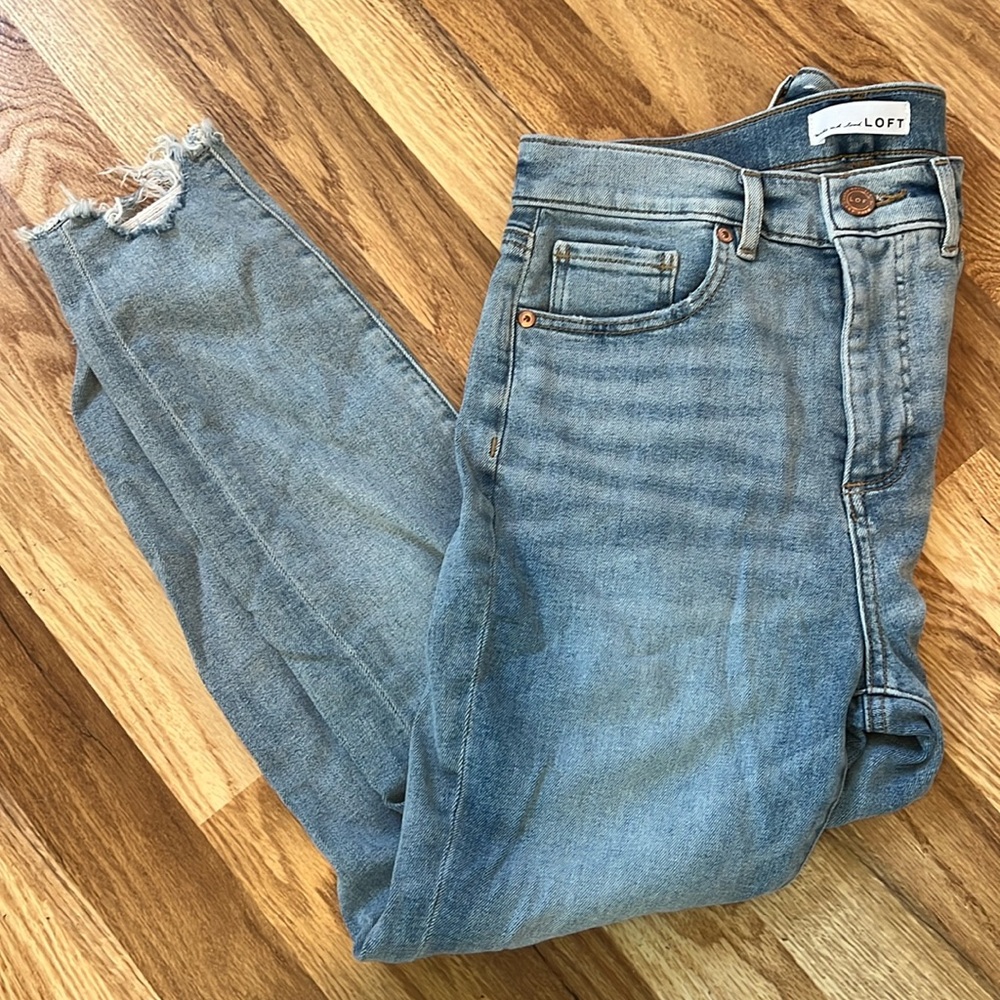 Loft Petite High Waist Destructed Skinny Jeans